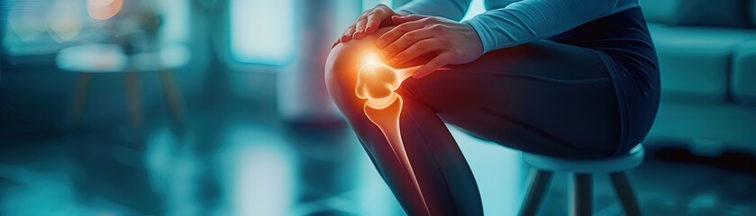 Closeup of a woman experiencing severe knee pain indicative of osteoarthritis or a leg injury
