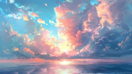 Wall Mural - Dramatic cloud formations over a tranquil ocean at sunrise