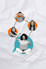 Poster - Creative abstract template collage of funny teamwork online connection message teambuilding freak bizarre unusual fantasy billboard