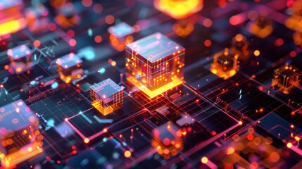 square cube microchip system for hardware drive circuit board computer technology and modern abstract futuristic