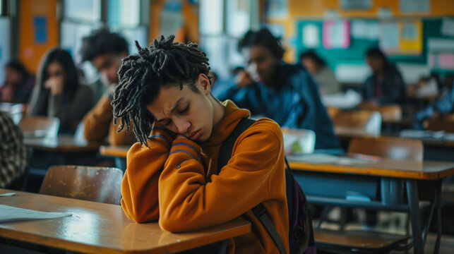 Student sleeping in a classroom