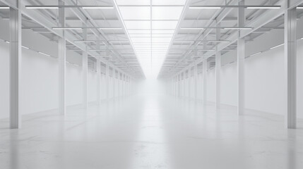 Poster - An empty big white clean warehouse. Background image. Created with Generative AI technology.
