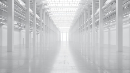 Poster - An empty big white clean warehouse. Background image. Created with Generative AI technology.