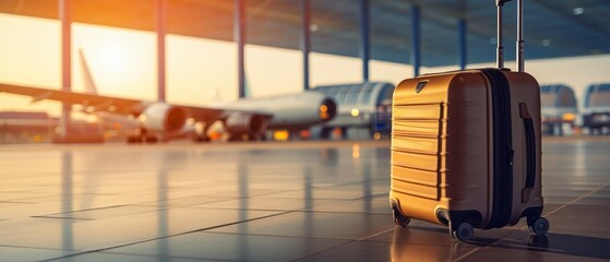 Suitcases at airport departure lounge or airport terminal waiting area