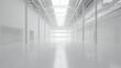 © Artem - An empty big white clean warehouse. Background image. Created with Generative AI technology.