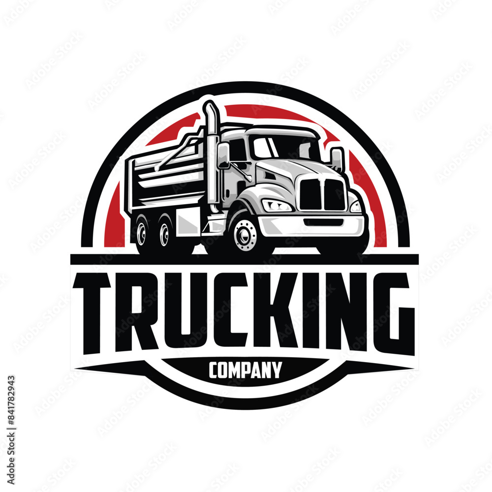 Dump truck company badge circle emblem vector. Ready made logo template ...