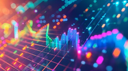 Aufkleber - A colorful line graph on a computer screen, showing business trends with sharp increases and decreases.