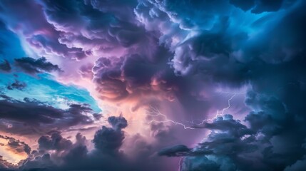 Poster - A dramatic sky filled with dark storm clouds and flashes of lightning, capturing the raw power and beauty of a thunderstorm.