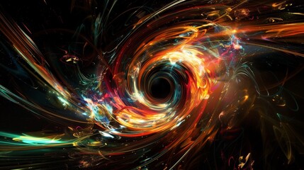 Poster - A hyperrealistic animation of a wormhole vortex pulsating with vibrant energy, transporting a spaceship through the depths of space,