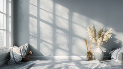 Poster - A light gray background with natural light streaming through a window, creating a bright and airy feel for lifestyle photography.