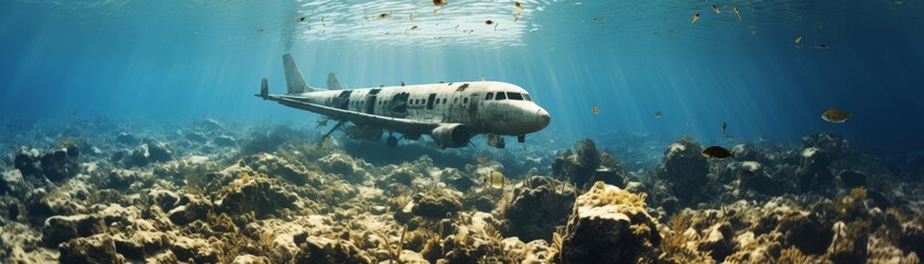 Wall Mural - Submerged underwater wreck plane debris