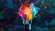 © wiparat - Creative concept light bulb broken explodes with colorful powder colors on a light dark background
