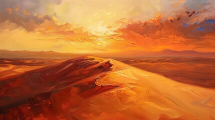 Wall Mural - golden sunset over a majestic sand dune in the desert oil painting