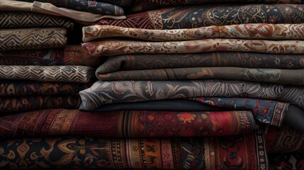 Wall Mural - Pile of textiles background 