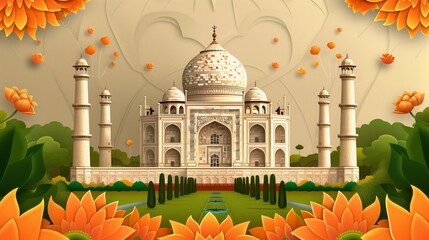 Wall Mural - The Taj Mahal, an iconic monument of love, stands majestically in Agra, India