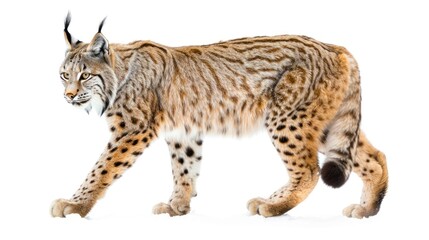 Wall Mural - Eurasian Lynx full body clearly photo on white background ,