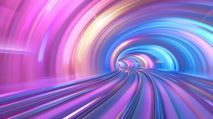 Poster - The image showcases a neonlit futuristic tunnel with colorful speed trails, conveying highspeed motion and vibrant aesthetics. It gives a dynamic feel of technology and innovation