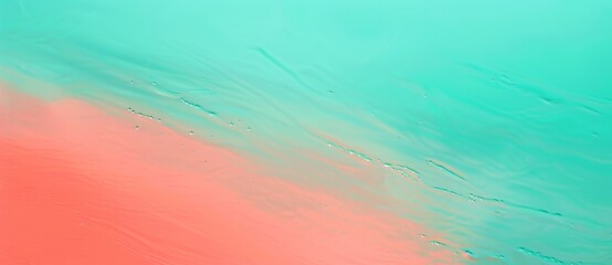 Poster - Turquoise and living coral liquids blend beautifully, creating a smooth surface with delicate light streaks, perfect for creative projects