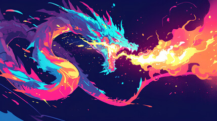 Wall Mural - the dragon spews rainbow-colored flames