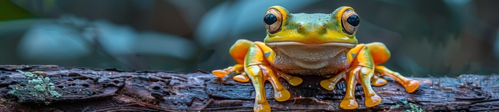 In the rainforest, the gliding tree frog uses its webbed feet to leap and glide between branches, escaping predators and finding food across the forest's diverse layers.