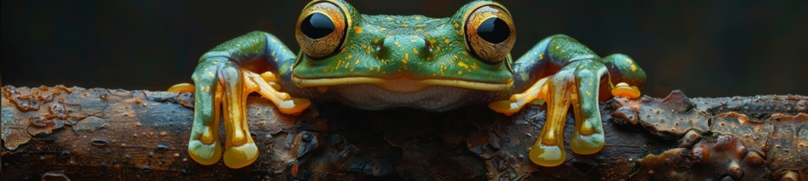 The gliding tree frog leaps and glides among branches using its webbed feet. This unique ability aids in escaping predators and locating food in the rainforest's varied layers.
