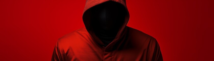 Silhouette af man without face in hood on a red background