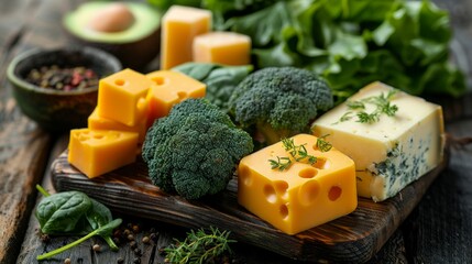 Fresh Broccoli and Cheese on a Rustic Cutting Board
