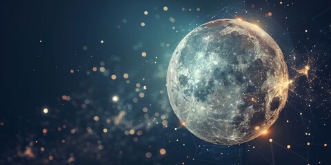 Wall Mural - a large moon with many stars around it and a blue background with