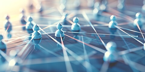 Fototapete - a group of people standing in a circle together with pins in the middle of the image and a blurry background.