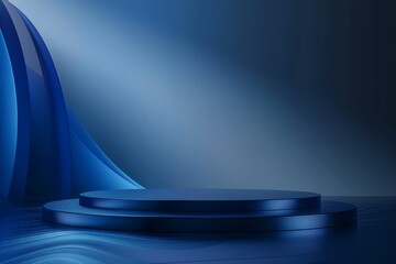 Poster - a blue podium with a blue curtain in the background