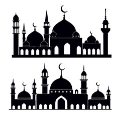 set of different silhouettes of islamic religious building