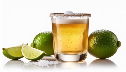 Wall Mural - beer margarita cocktail in salt rimmed glass isolated on white background