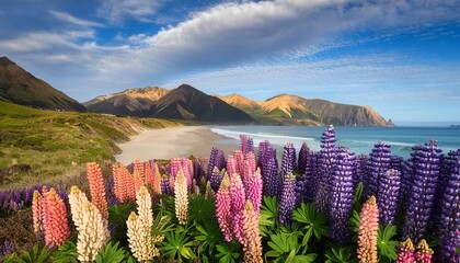 Wall Mural - new zealand lupins in spring