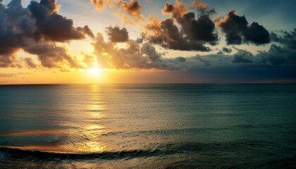 Wall Mural - bright beautiful and calming abstract sunrise over the ocean