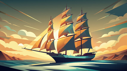 Wall Mural - sailing ship on the sunset