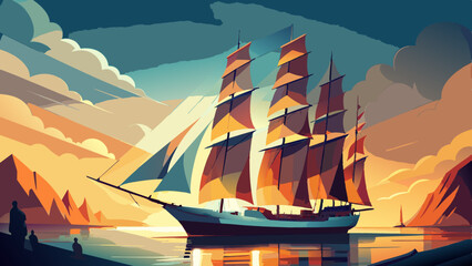 Canvas Print - sailing ship at sunset