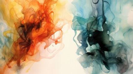 Wall Mural - Abstract watercolor representation of fire and water. Watercolor of contrasted vibrant pastel watercolor mixing together with white background. Conceptual art for creative design and wall art. AIG35.