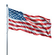 © ELmidoi-AI - Patriotic American flag waving in the wind, isolated on white background. Suitable for Independence Day celebrations, Memorial Day events, and other patriotic occasions.