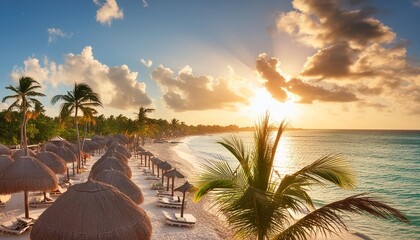 sunrise at akumal beach paradise bay at riviera maya caribbean coast of mexico