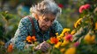 © AiAbstract - Active Senior Woman Finding Joy in Gardening - Happy Elderly Lady Tending to Flower Garden with Enthusiasm and Physical Activity