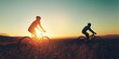 © ReadyAtTheEase/peopleimages.com - Sunset sky, silhouette and people on bicycle together with adventure, race and exercise in nature. Cycling, fitness and friends with mountain bike in evening for outdoor workout, trip and grass path