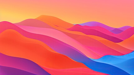 Poster - Abstract vibrant landscape with colorful wave-like patterns, featuring shades of pink, orange, purple, and blue. Ideal for backgrounds or designs.