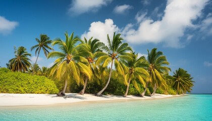 palm trees on the beach on a tropical island in the maldives