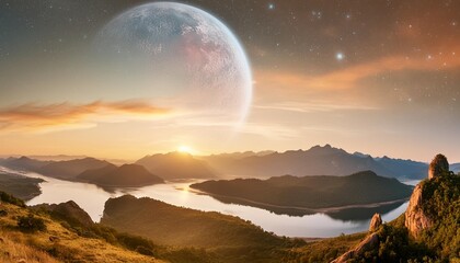 Wall Mural - fantasy planet night sky on background panorama ai generative