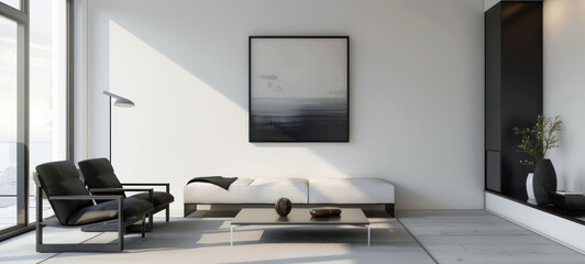 Aufkleber - minimal interior living room with artwork framed