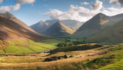 Wall Mural - beautiful late summer landscape image of wasdale valley in lake district looking towards scafell pike great gable and kirk fell mountain range