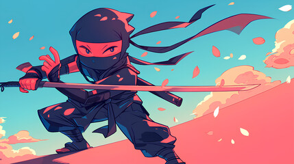 Wall Mural - cute ninja playing sword cinematic background