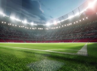 Wall Mural - Soccer stadium with fans and spotlights on the field