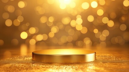 golden podium with gold gold bokeh lights background with luxury concept, generative ai