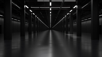 Poster - Big black empty clean warehouse. Background image. Created with Generative AI technology.